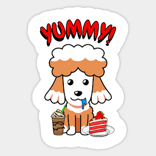 Cute brown dog is having coffee and cake Sticker